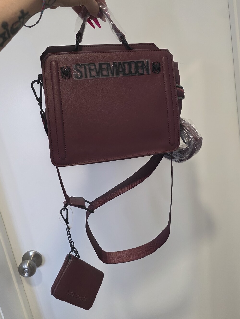 Steve Madden Burgundy Structured Crossbody Satchel